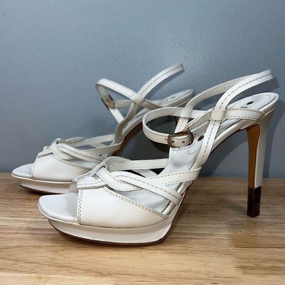 Celine, White Stiletto High Heeled Strappy Sandal Pumps Ankle Buckle Women’s 9.5 - Picture 2 of 9